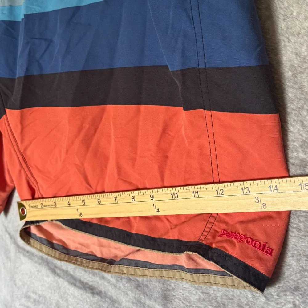Patagonia Mens Striped Board Shorts Orange Blue Tan Size 40 Swim Trunks 86610